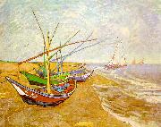 Vincent Van Gogh Fishing Boats on the Beach at Saintes-Maries Spain oil painting artist
